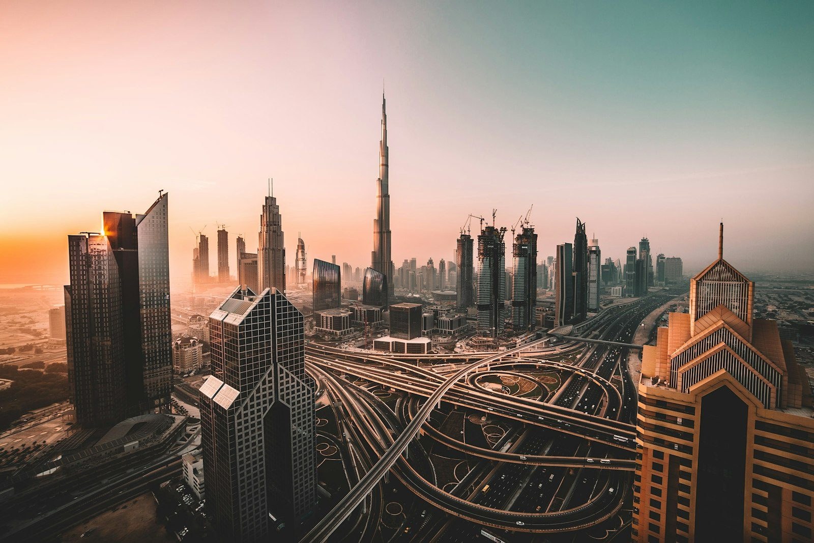 The skyline and road network of a Gulf city