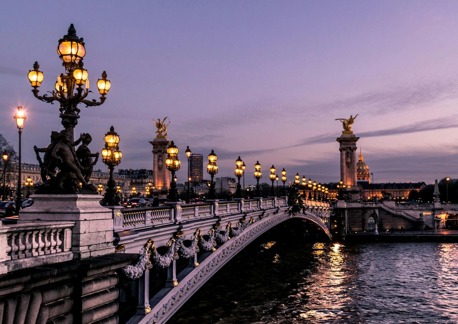The Pont Alexandre III in Paris at dusk