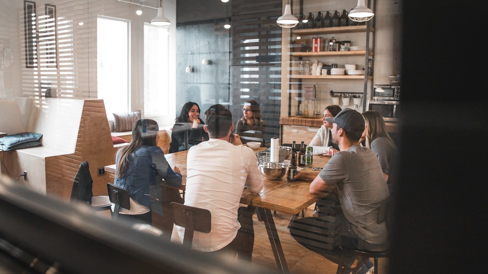 Colleagues meeting in a bright working room