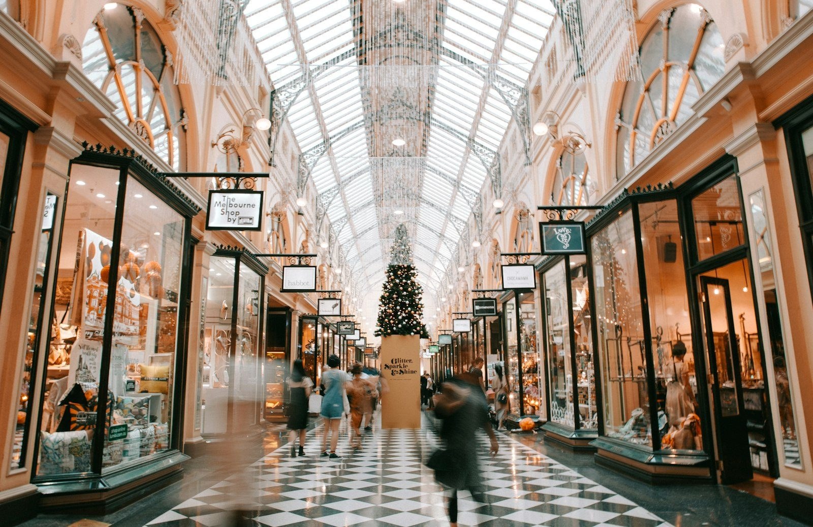 A nineteenth-century shopping arcade in a European city